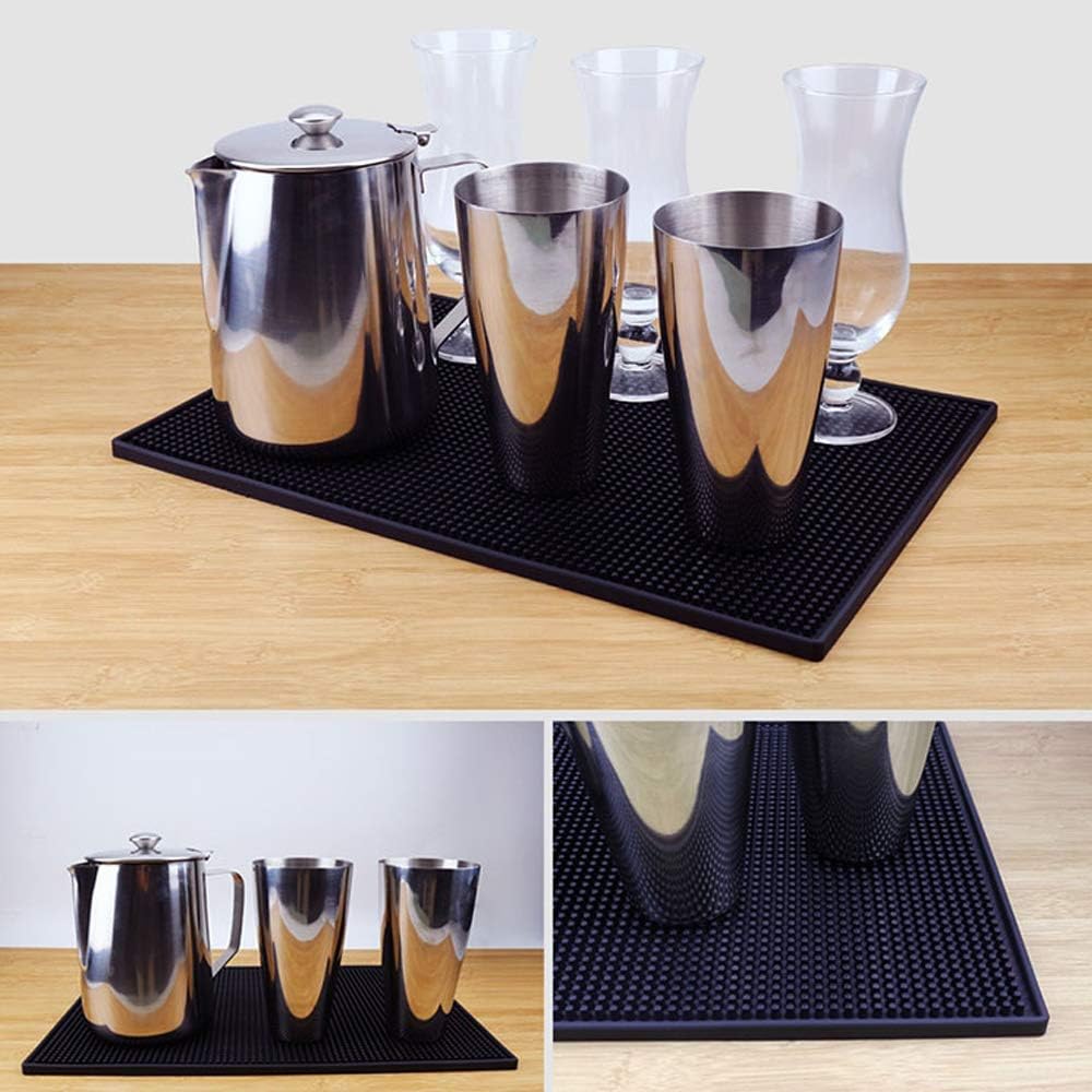 17.7" x 11.8" Rubber Bar Mats, Non-Slip and Anti-Spill Non-Toxic Soft Rubber Mats, Coffee Bars, Bars, Restaurants and Barbers Service Mats, Black, 1Pack