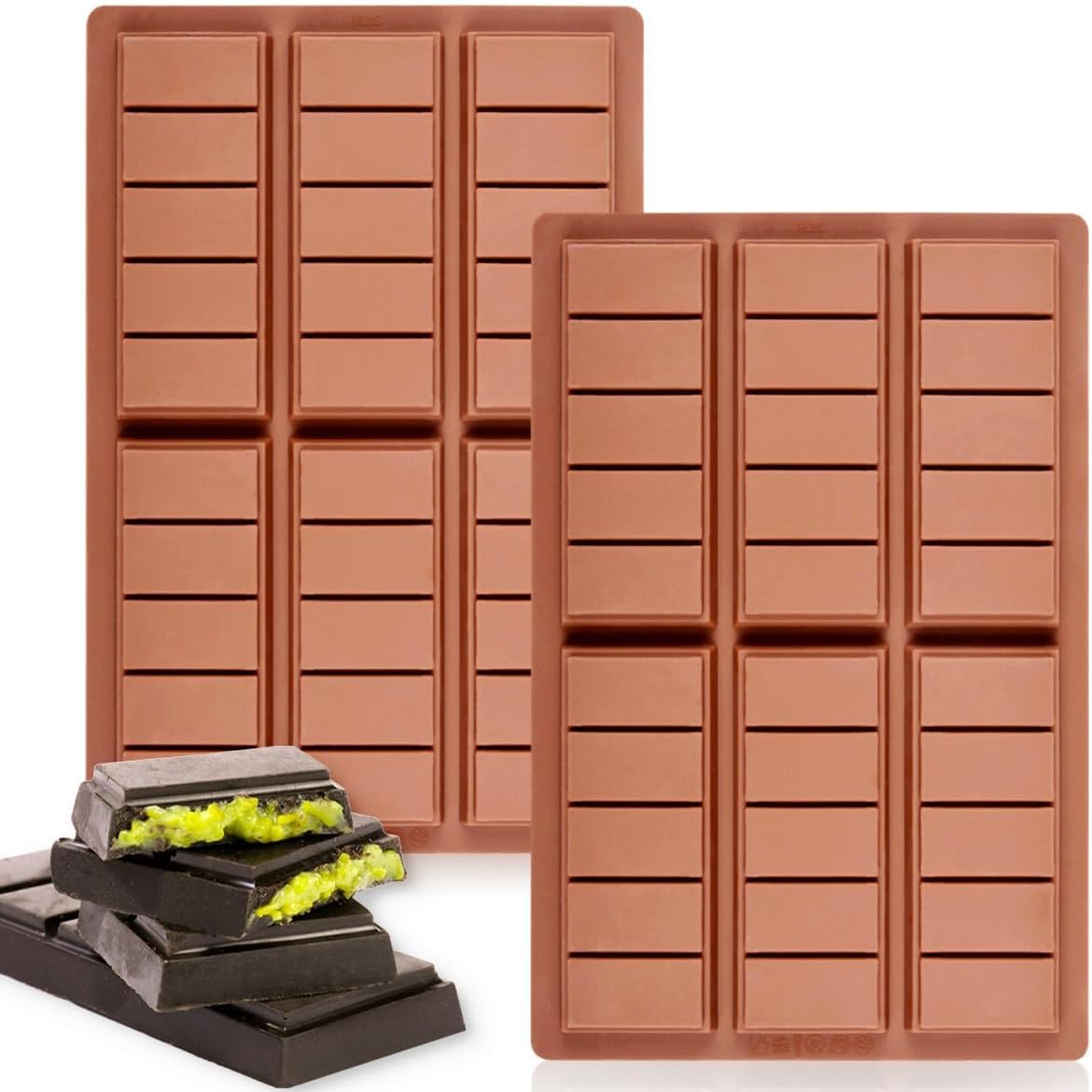Silicone Chocolate Bar Mold Reusable-Nonstick Baking Molds for Homemade Candy, Ice Cubes, DIY Treats 2 Pack (5 Snap)