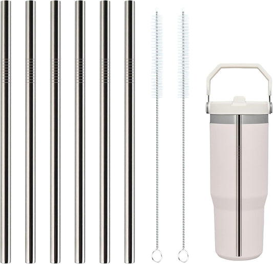 Metal Straws Reusable for Stanley Iceflow Flip 30oz Tumbler,6 Pack Replacement Stainless Steel Straws with 2PCS Straw Cleaner Brush for Stanley Accessories (Stainless Steel, for Stanley Iceflow 30oz)