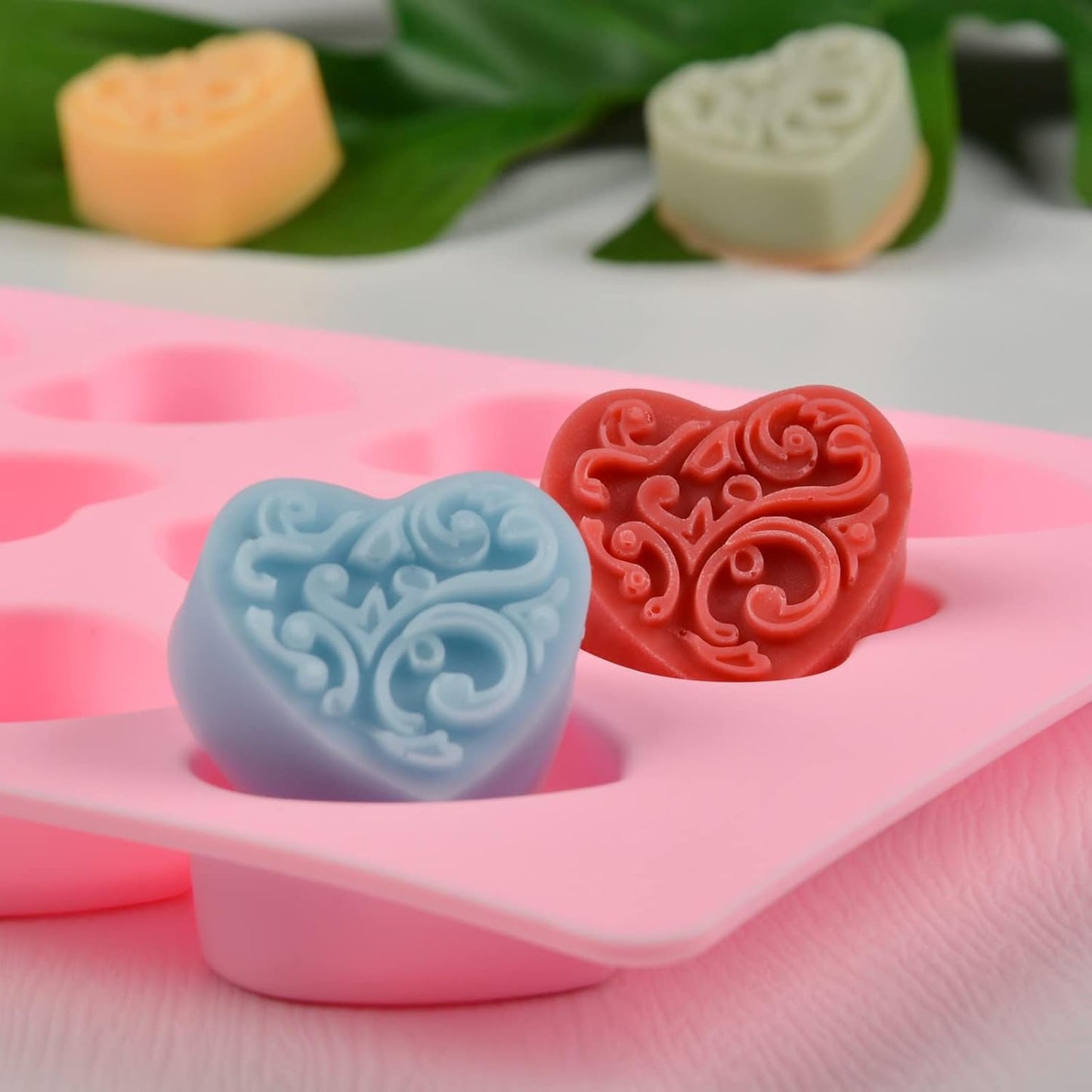 Silicone Heart-Shaped Chocolate Molds - Set of 2 Non-Stick Candy Heart Molds Silicone, for Baking, Candy, Gummy, Food Grade - Pink