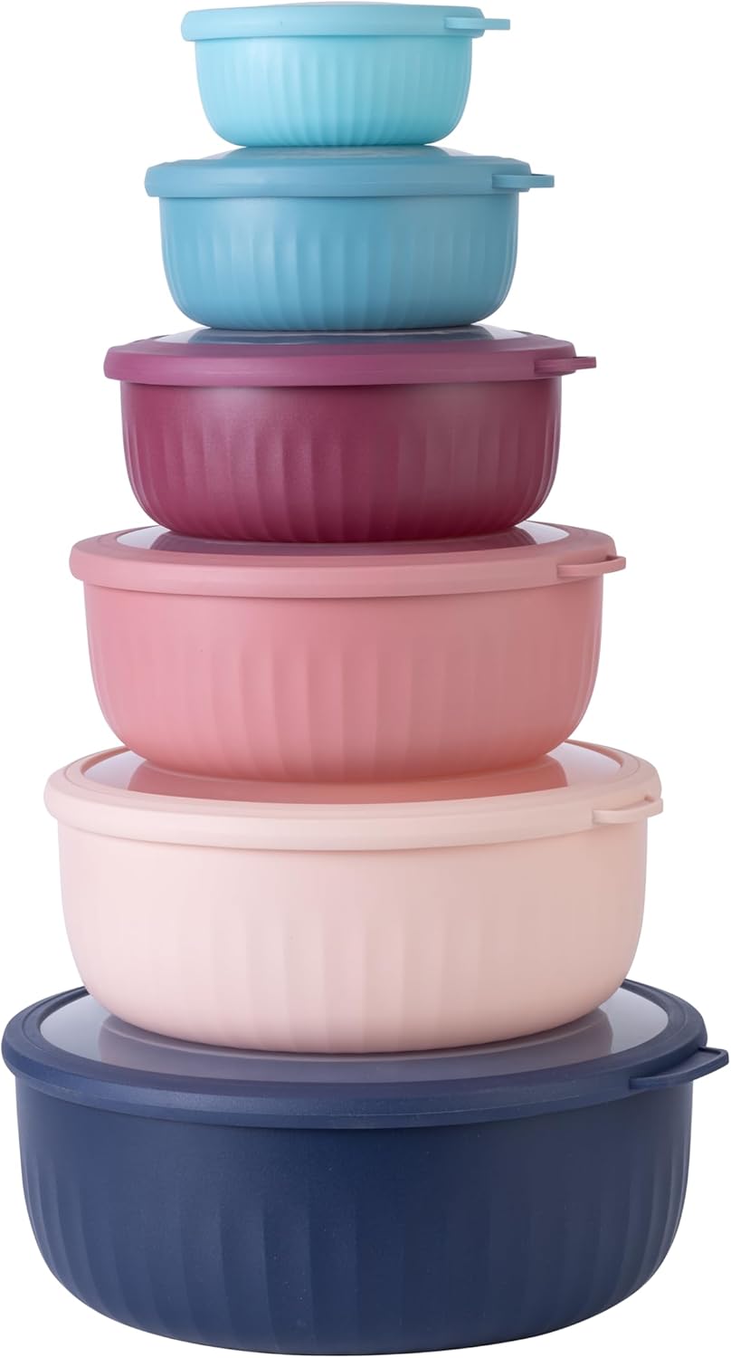 COOK WITH COLOR Prep Bowls with Lids- Wide and Deep Nesting Plastic Small Mixing Bowl Set with Lids, 12 Piece Set - Wide Bowls, Navy