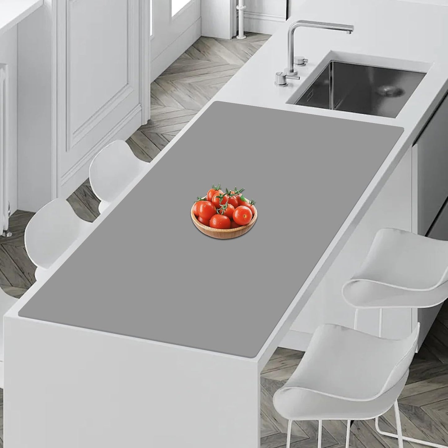 35.4''x23.6''(90cmx60cm) Extra Large Silicone Mat for Kitchen Counter, Heat Resistant Countertop Protector, Non-Slip Waterproof Kitchen Island Mat, Easy to Clean, Light Gray