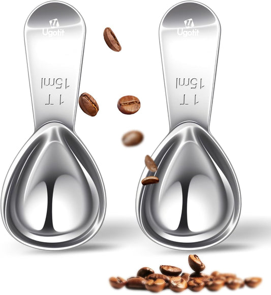 Coffee Scoop Set, 1 Tablespoon Measuring Scoop Heavy-Duty 304 Stainless Steel Short Handle for Coffee Canisters, Protein Powder & Tea (2 Pack)