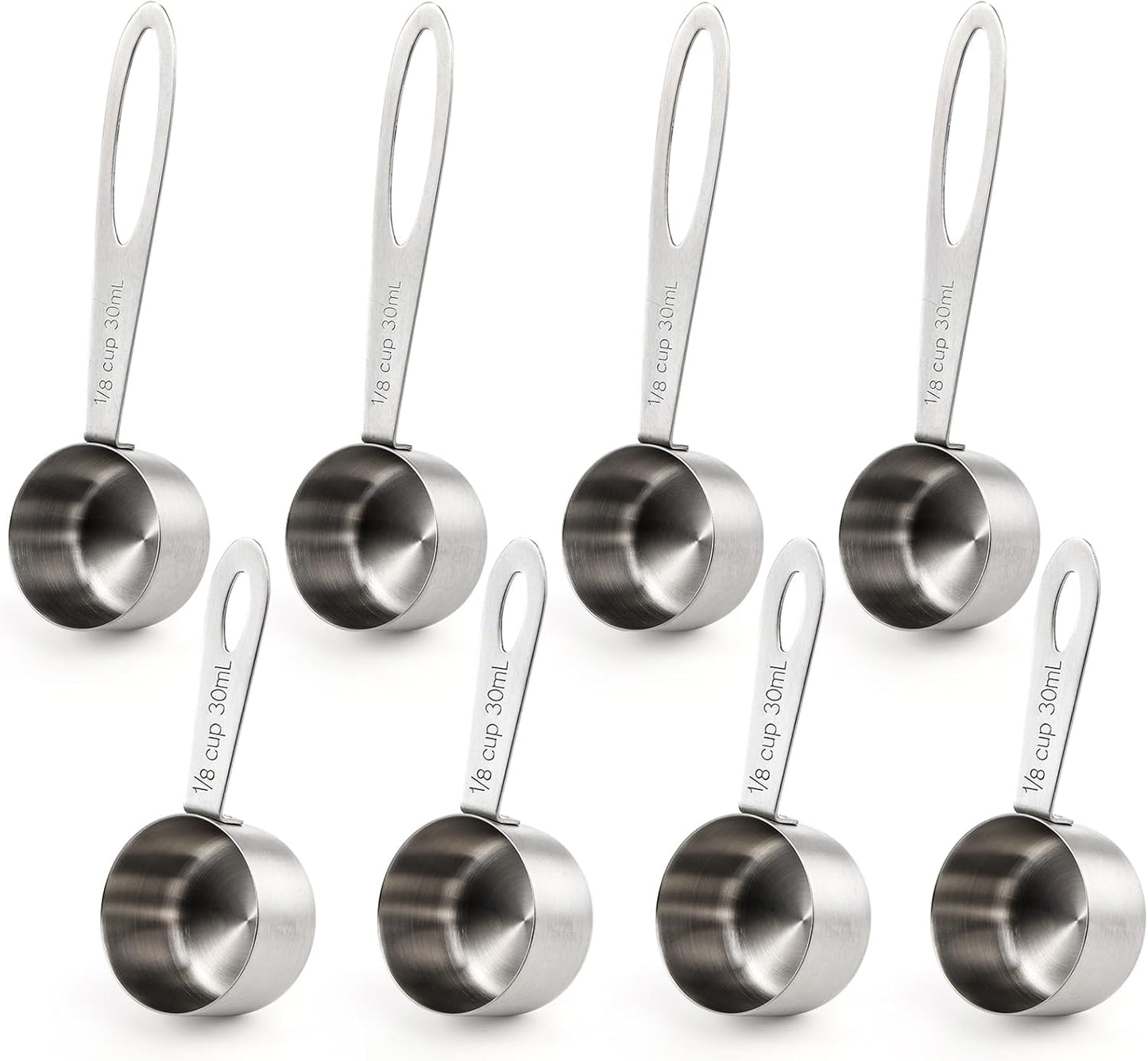 Hedume Set of 8 Coffee Scoop, Stainless Steel Coffee Measuring Scoops 1/8 Cup, Including 4 Pack Short Handled and 4 Pack Long Handle Coffee Scoops for Coffee, Tea, Sugar and Milk, 30 ml