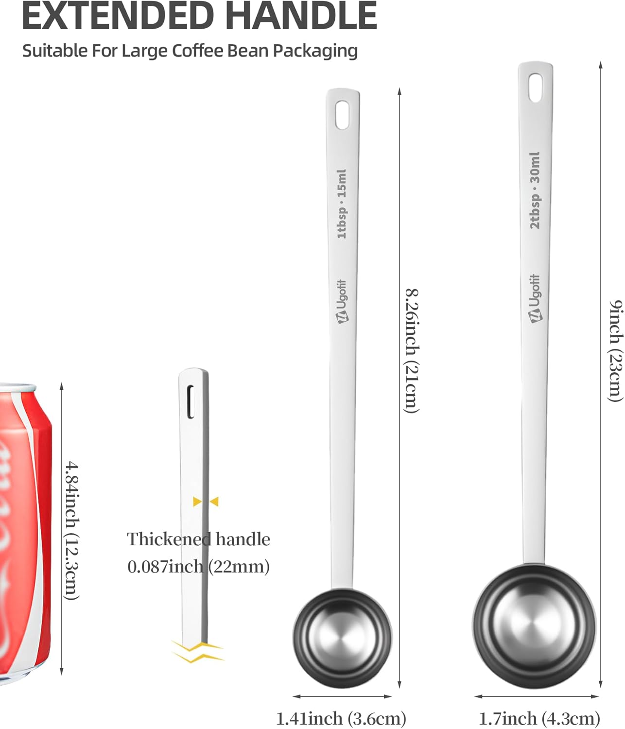 Coffee Scoop for Ground Coffee, 304 Stainless Steel Long Handled Measuring Scoop Set, 2 Tablespoon Coffee Bean Scoop for Protein Powder, Tea, Baking (2pcs)