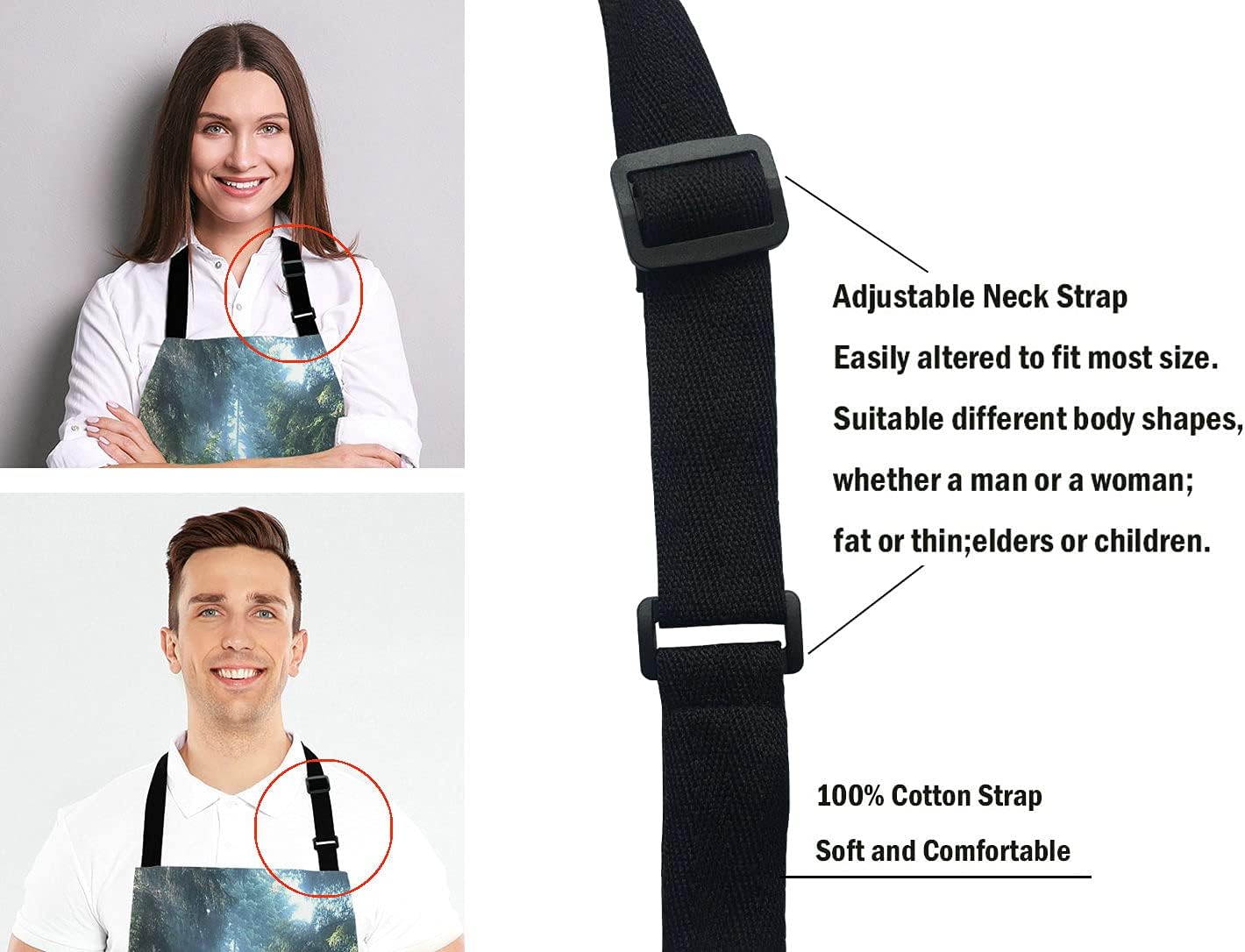Nature Misty Bib Apron with Adjustable Neck for Men Women,Suitable for Home Kitchen Cooking Waitress Chef Grill Bistro Baking BBQ Cobbler Apron