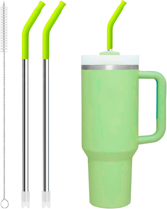 Snowfall Metal Straw for Stanley 40 OZ Cup, Long Reusable Stainless Steel Drinking Straws with Silicone Tip for Simple Modern 40 OZTumbler (Apple Green)