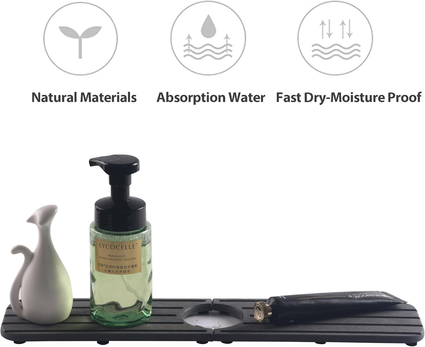 ZumenDa 17inch x 4inch Kitchen Sink Faucet Mat, Water Absorbing Stone Faucet Splash Guard for Bathroom Counter, Quick Drying Diatomite Tray for Kitchen Sink, Dark Gray