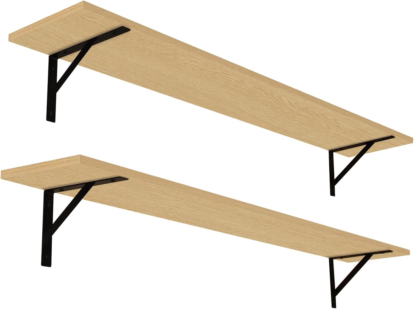 DINZI LVJ Long Wall Shelves, 55.1Inch Wall Mounted Shelves Set of 2, Extra Large Storage Ledges with Sturdy Metal Brackets for Living Room, Bathroom, Bedroom, Kitchen, Natural