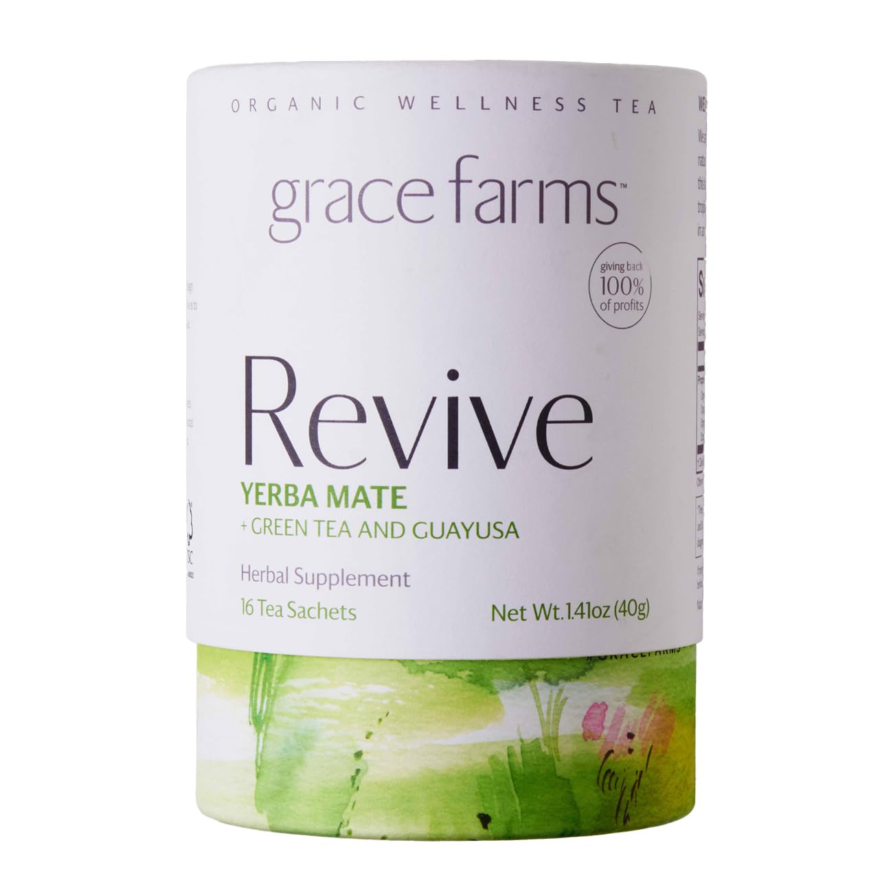 Grace Farms REVIVE Wellness Organic Tea Blend (16 Pyramid Sachets) | Yerba Mate, Green Tea, & Adaptogens | Natural Energy Coffee Replacement | Fairtrade & Kosher | Gives Back 100% of Profits