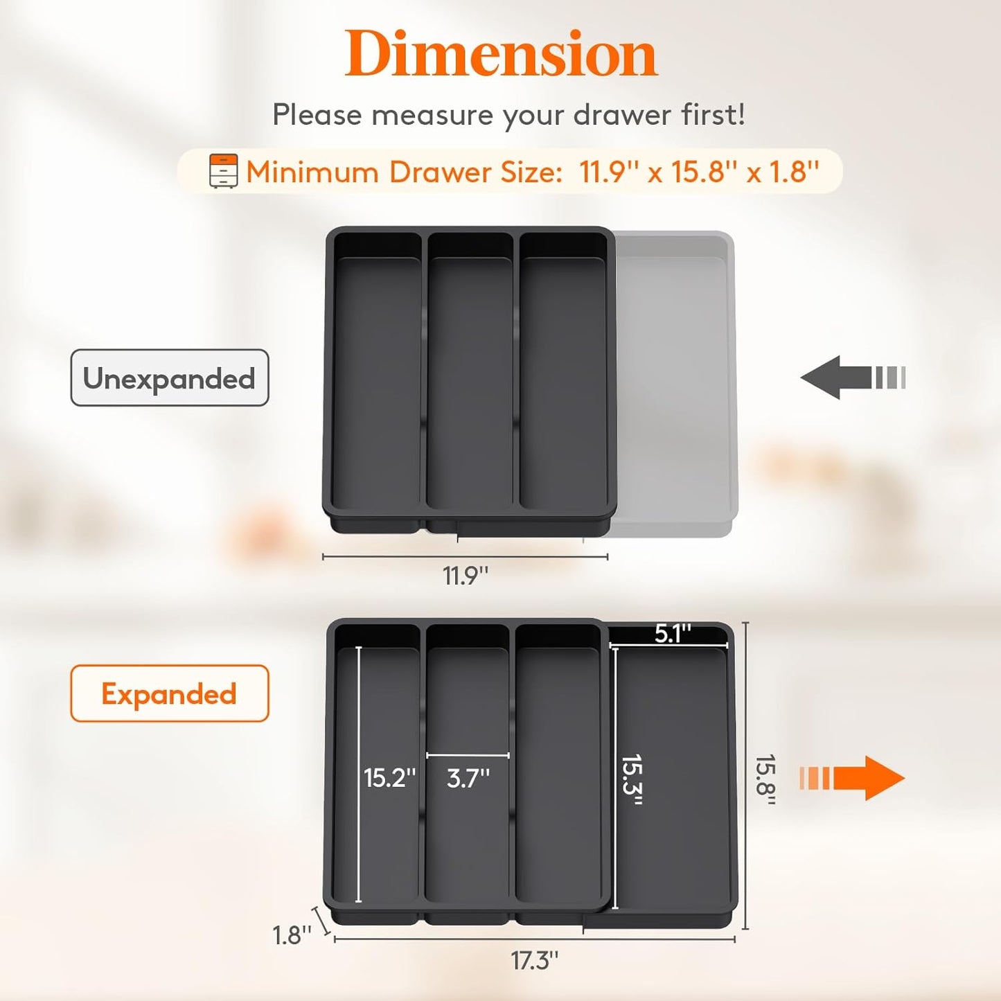 Lifewit Utensil Drawer Organizer, Expendable Cooking Silverware Tray for Kitchen Drawer, Adjustable Cutlery Flatware Holder, Plastic Spatula Tools and Gadgets Storage Divider, 4 Compartments, Black