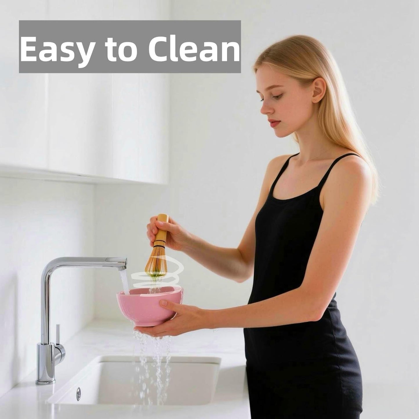 Cute Pink Matcha Whisk Set of 5 for Matcha Tea,Matcha Powder Kit（Bowl with Spout+bamboo Whisk and Holder+Strainer+Scoop）for Macha Starter Making Tools with Small Sifter Sieve Mixer Wisk Chasen Chawan