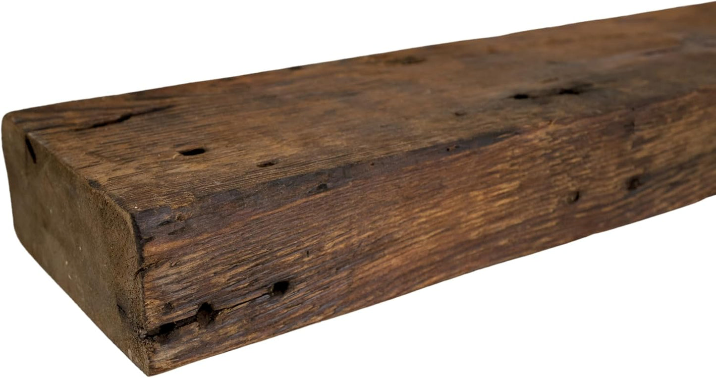 Modern Timber Craft Reclaimed Wood Fireplace Mantel Shelf | Solid Rustic American Barnwood with Floating Shelf Brackets | 2.75" Thickness | 95" L x 10" D, Rustic Original - Oiled
