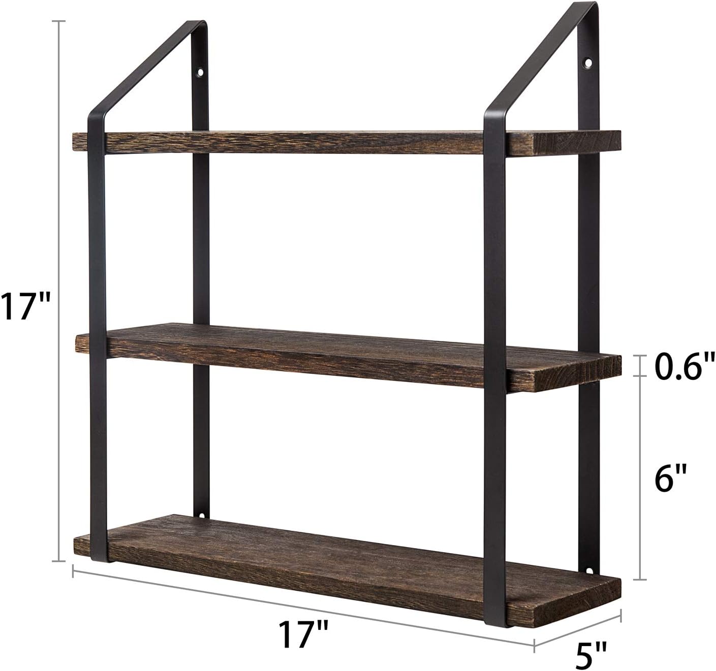 Mkono Floating Wall Shelves 3 Tier 17 Inch Rustic Hanging Shelf with Metal Bracket Wall Mount Wood Storage Display Shelves for Living Room Bathroom Bedroom Kitchen Office,Medium