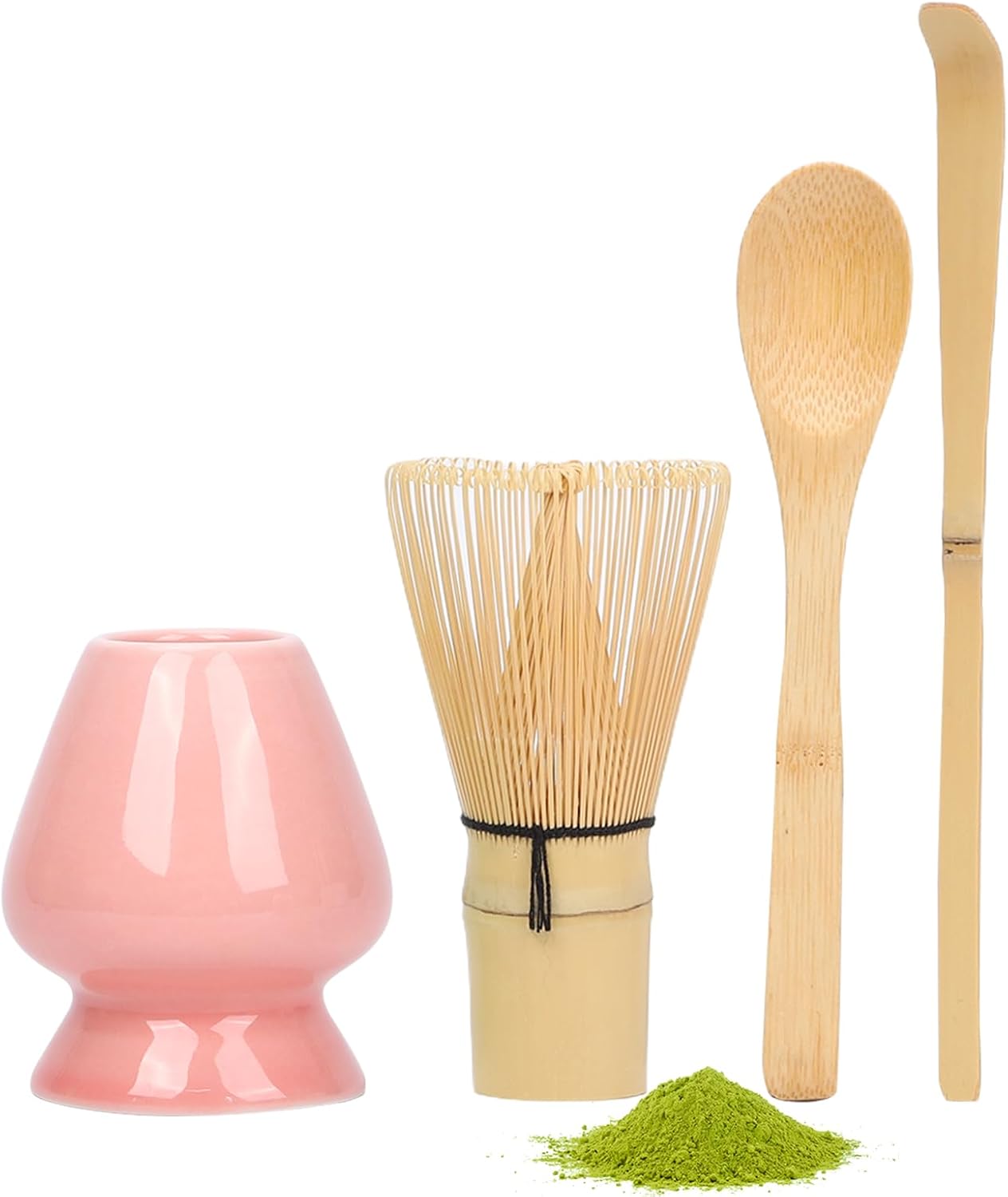 Matcha Whisk Set with Matcha Whisk Holder Bamboo Whisk Scoop Spoon Unique Gifts for Women Men Girl Friend Home Kitchen Decor Gifts for Tea Enthusiasts Christmas (Pink)