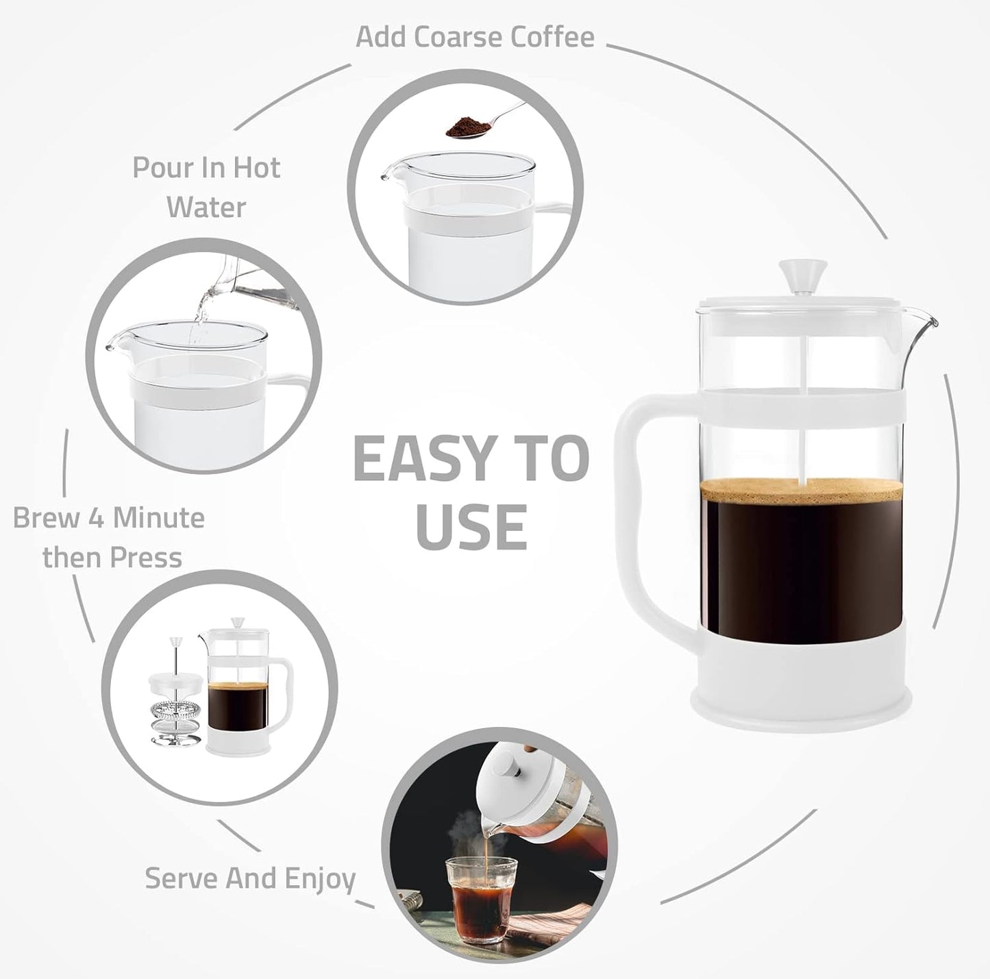 Utopia Kitchen 12 Ounce 0.35 Liter French Press Coffee Maker, Tea Maker, Travel Coffee Presses, Heat Resistant Thickened Borosilicate Coffee Pot for Camping Travel Gifts, White Pack of 1