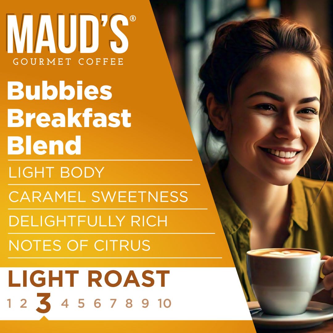 Maud's Breakfast Blend Coffee Pods, 18 ct, Light Roast Coffee in Recyclable Single Serve Pods – 100% Arabica Beans, Compatible with Keurig K Cups Maker