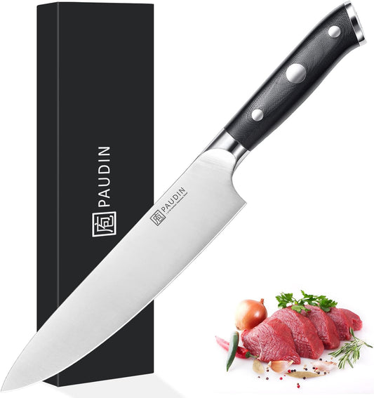 PAUDIN Chef Knife 8 Inch, Professional Kitchen Knife, 7Cr17MoV German Stainless Steel Forged Chefs Knives with Ergonomic G10 Handle, Classic Chef's Knives Meat Knife with Gift Box