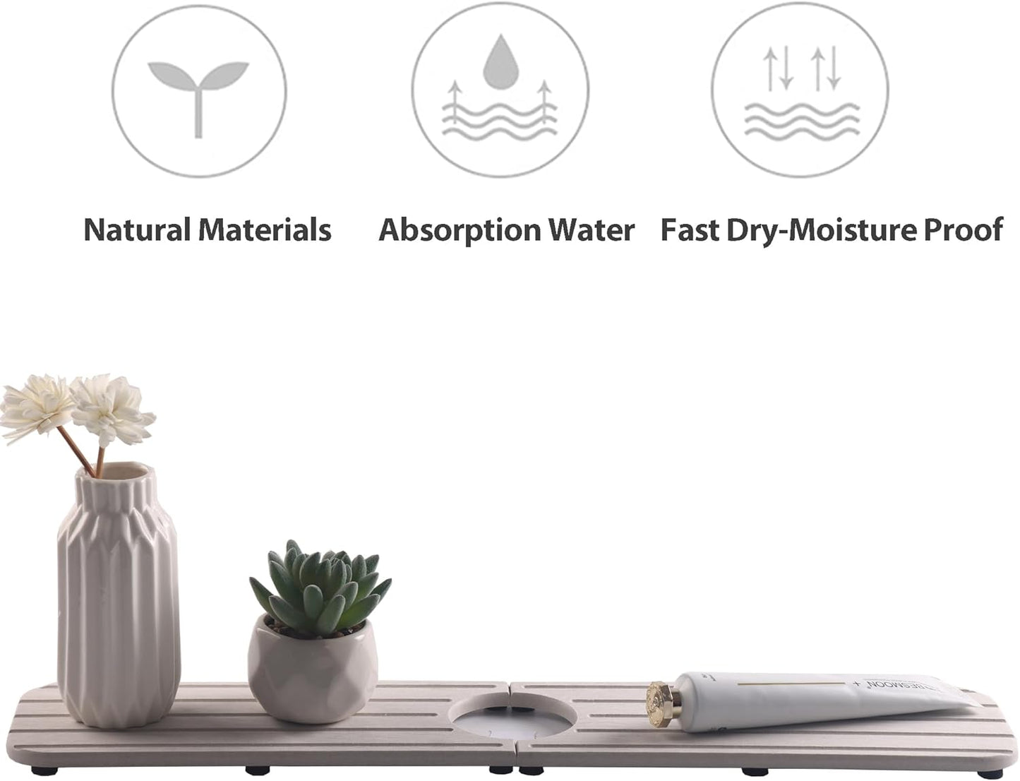 ZumenDa 20inch x 4inch Kitchen Sink Faucet Mat, Water Absorbing Stone Faucet Splash Guard for Bathroom Counter, Quick Drying Diatomite Tray for Kitchen Sink, Light Gray