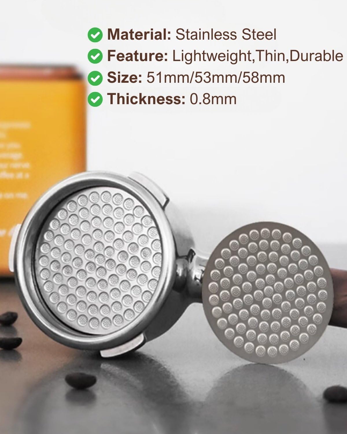 54mm Espresso Puck Screen, 0.8mm Thickness Stainless Steel Reusable Coffee Filter, Designed for Bottomless Portafilter Baskets, Enhances Espresso Extraction
