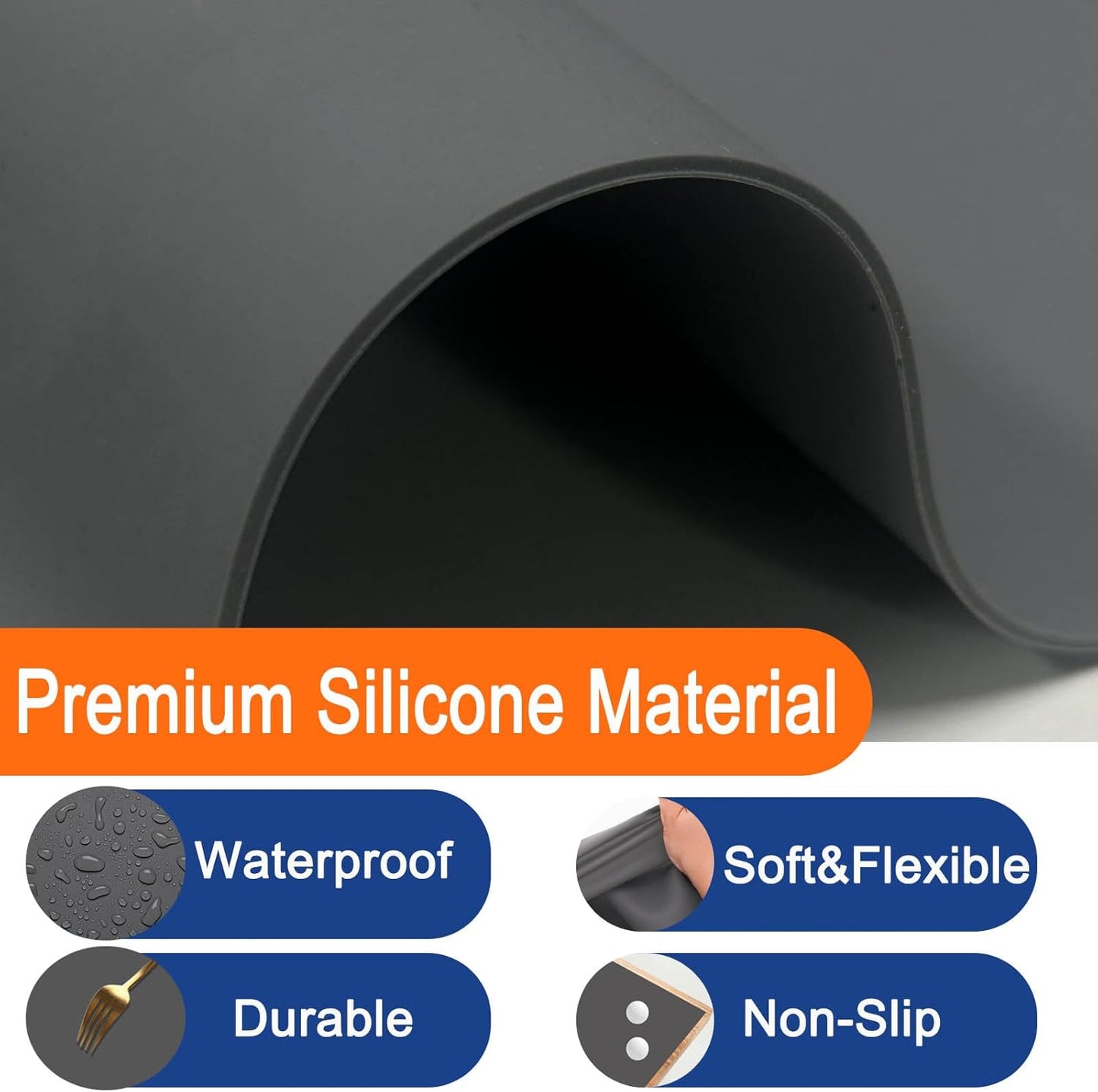 Large Silicone Placemat, 78.7''x15.7''(200cmx40cm) Extra Large Countertop Protector Mat, Heat Resistant Mat for Countertop with Non-Slip, Silicone Mats for Kitchen Counter/Crafts, Light Gray