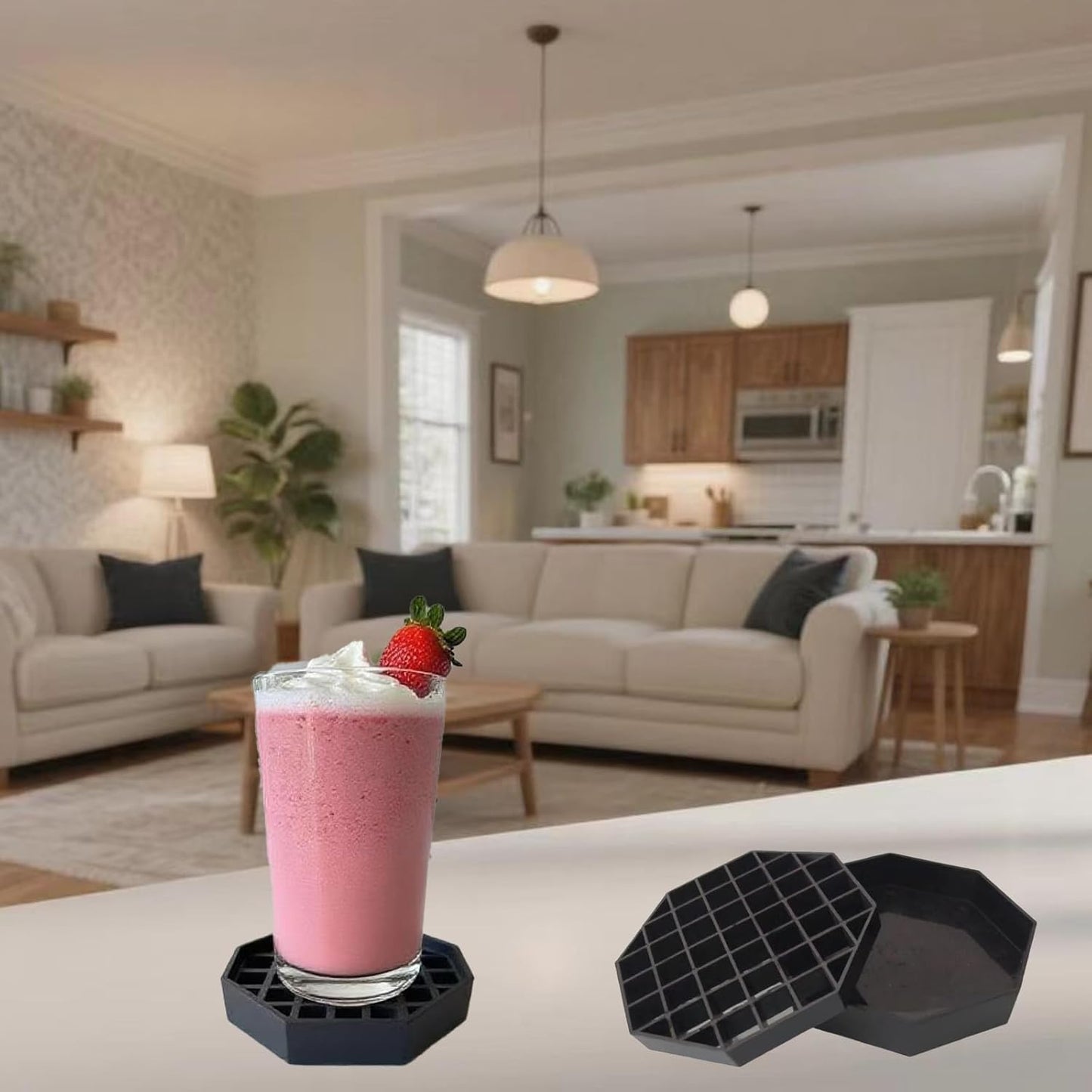 4.1" Octagonal Coffee Drip Tray | Black Plastic Honeycomb Grid Countertop Tray for Coffee, Tea, Wine & Beverage Dispensers,Pack of 2(2, 4.1in)