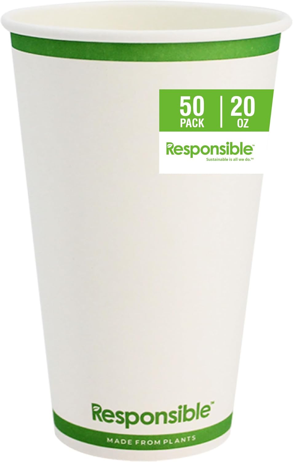 Certified Compostable 20 oz Paper Cups, Cold ＆ Hot Coffee Cups, Disposable Paper Cups, Extra Strength Disposable Cups, Made without PFAS (50 count)