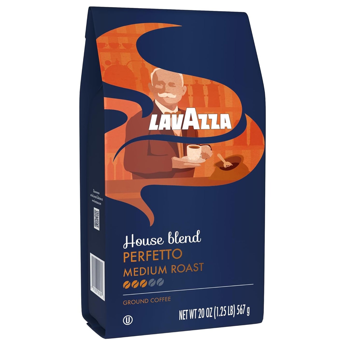 Lavazza Perfetto Ground Coffee Blend, Dark Roast, 20 Ounce, Value Pack, Caramel flavor with Dark and Velvety Texture, 100% Arabica