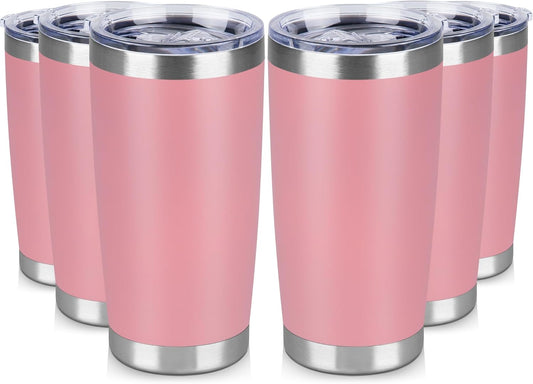20 oz Tumbler Stainless Steel Tumblers Bulk with Lid Double Wall Insulated Coffee Tumbler Cups for Hot & Cold Drinks Powder Coated Travel Coffee Tumbler Mug Metal (Rose Pink, 6 pack)