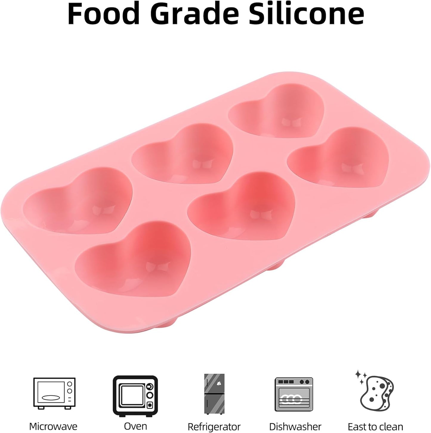 Heart Silicone Molds 3pcs Valentine's Heart Chocolate Molds for Candy Ice Cube Resin Soap Jelly(Medium 1.8inch)