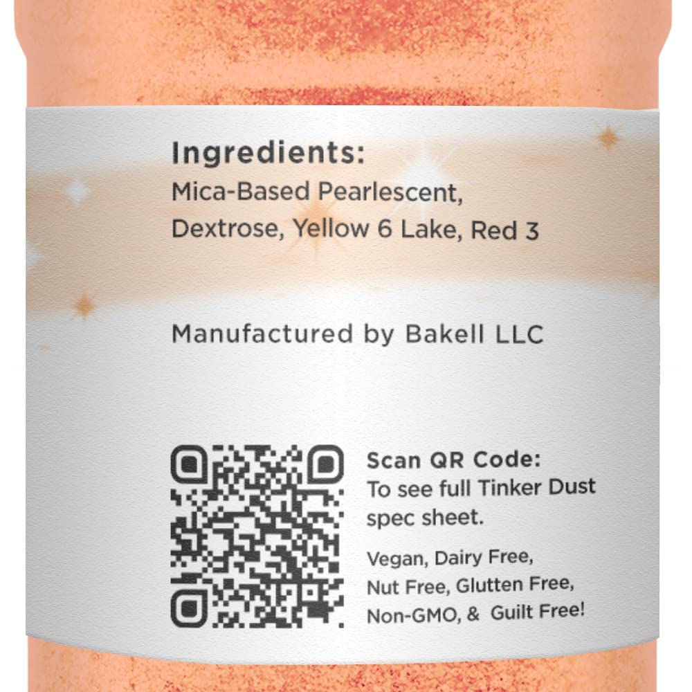 Bakell - Tinker Dust Creamsicle Orange Edible Glitter for Cakes, Cupcakes, Cake Pops, Drinks, Desserts and Beverages, 1x 45g Shaker Jar