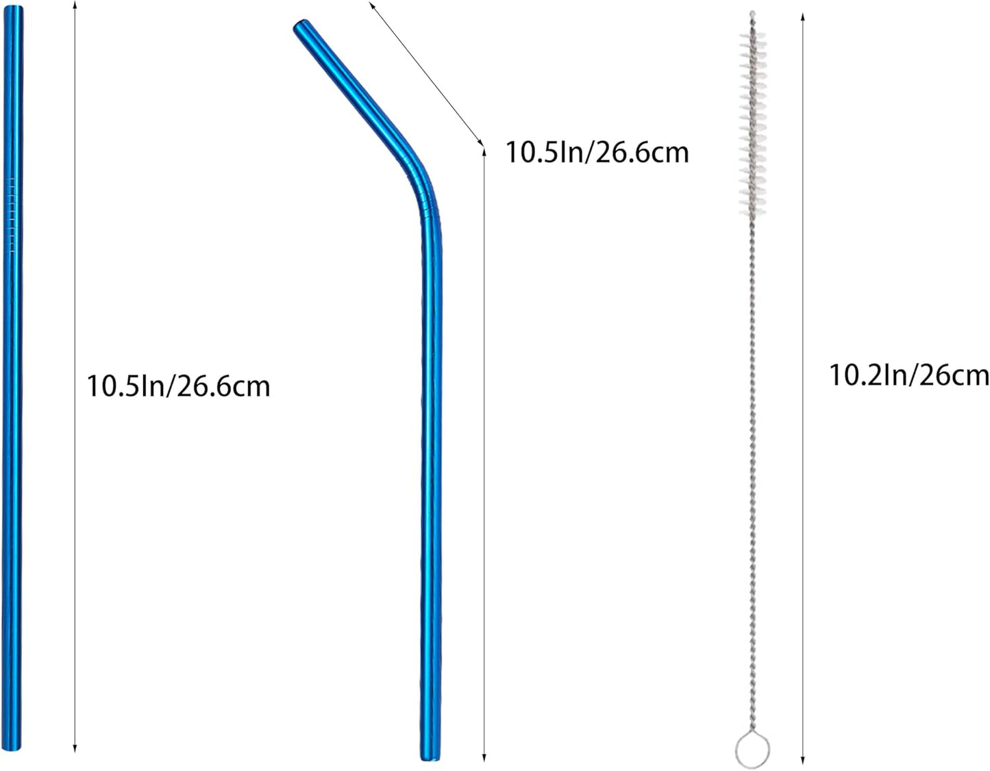 10 Pcs Stainless Steel Straws, Reusable Drinking Straws, 5 Straight + 5 Bent Metal Straws Set With 2 Pcs Cleaning Brushes (Blue, 10.5 Inch)