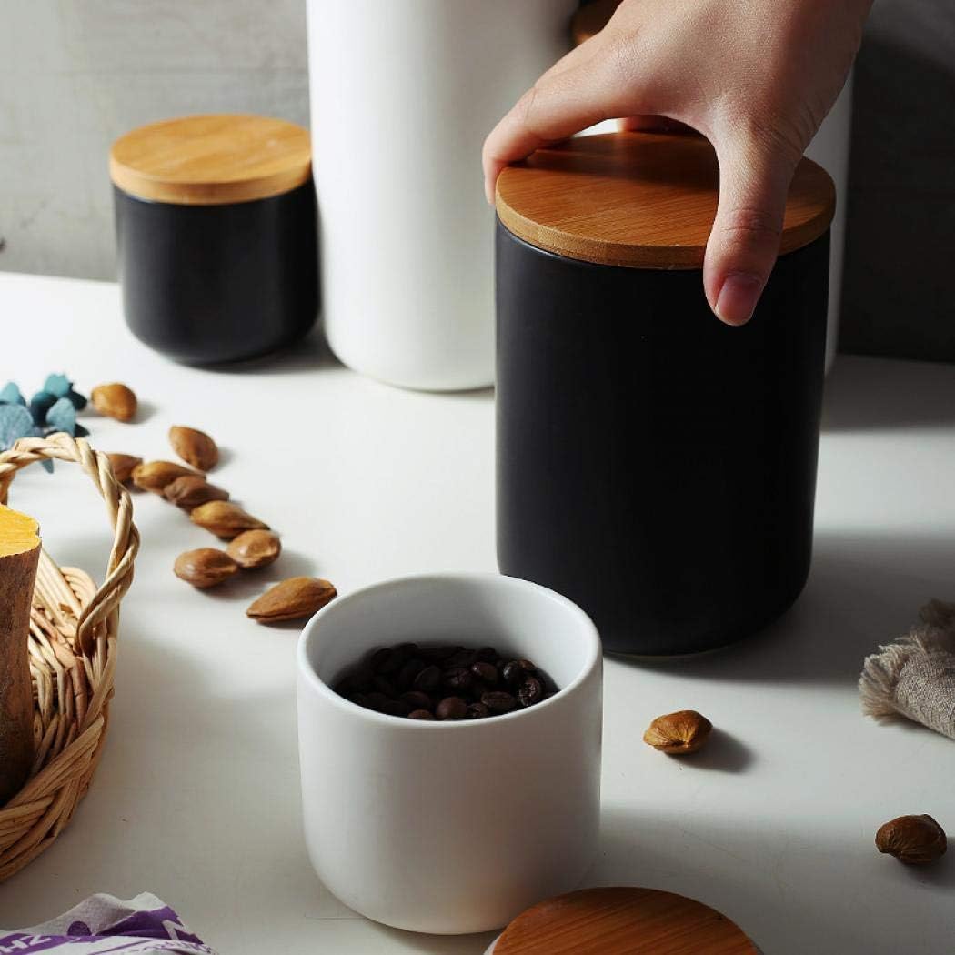 YYW Ceramics Food Storage Jar Canister with Seal Bamboo Lid, Simple Style Kitchen Canister for Food Storage, Store Coffee, Sugar, Tea, Spices and More (Black (33.81oz/1000ml))