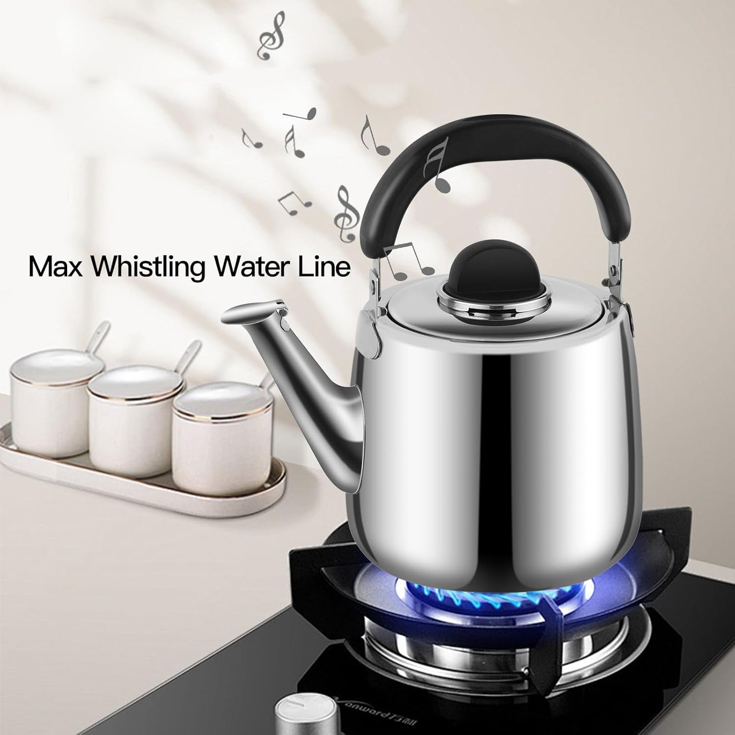 Tea Kettle,Whistling Tea kettle for Stove Top,3 QT Stainless Steel Teapot,Induction Tea Kettle Pot for Stovetop (2.85 L,Silver)