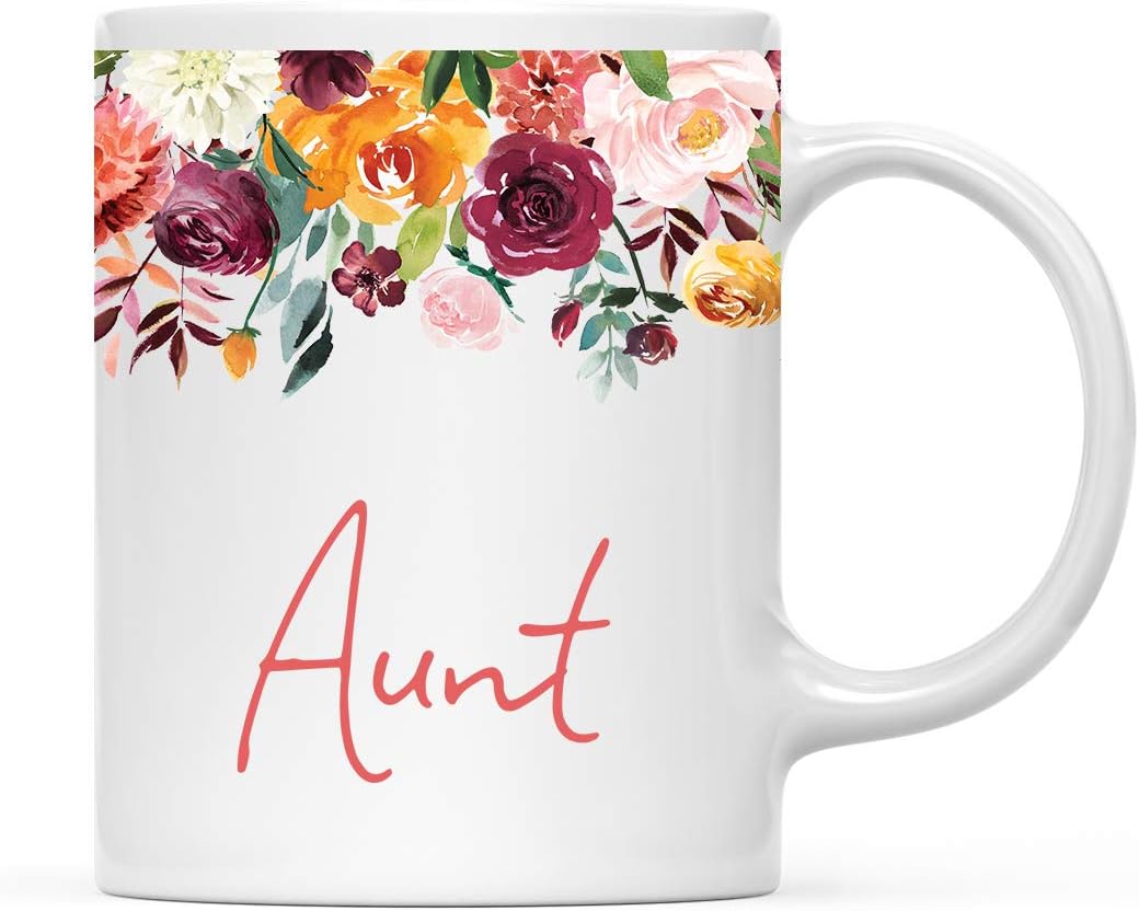 Andaz Press 11oz. Mother's Day Ceramic Coffee Tea Mug Gift, Fall Autumn Burgundy Orange Peach Flowers Roses Florals, Aunt, 1-Pack, Includes Gift Box, Birthday Christmas Gift Ideas