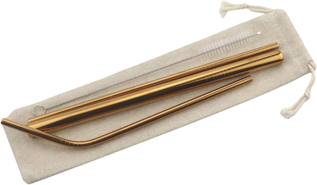 Gugrida Metal Straws Stainless Steel Straws 8.5'' Drinking Straws Reusable 3 Set, Ultra Long Colorful Cleaning Brush for 20 Ounce 30 Ounce for Trail Tumblers Yeti RTIC Ozark, 2 Straight 1 Bent 1 Brush