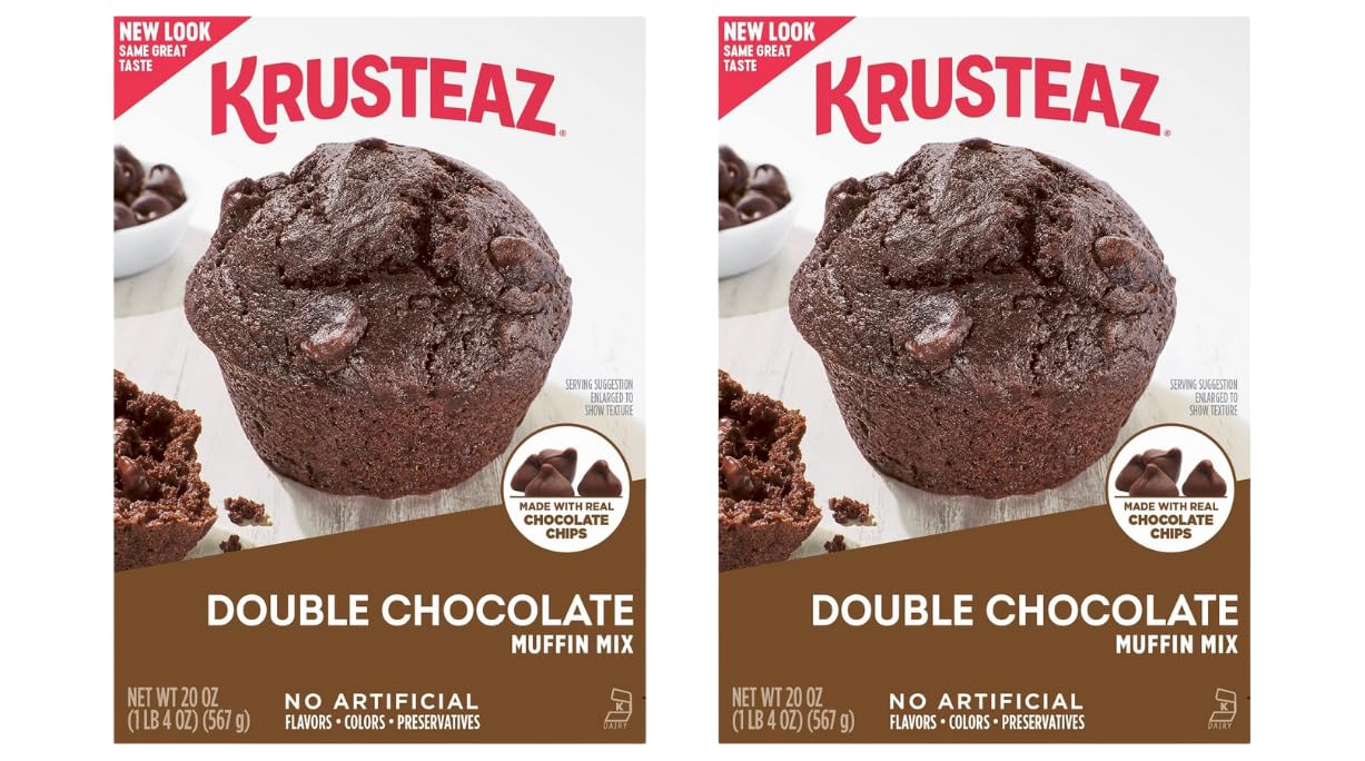 Krusteaz Muffin Mix, Double Chocolate Muffin Mix, Made with Real Chocolate Chips & No Artificial Flavors, Colors or Preservatives, 20 OZ Box (Pack of 2)