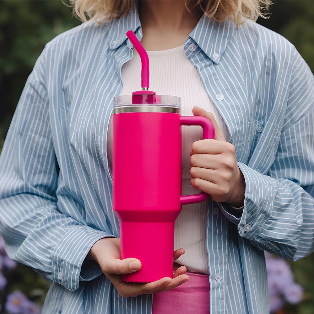 Metal Straw for Stanley 40 oz Cup,Stainless Steel Replacement Straw with Silicone Tips for 40 oz Simple Modern, Meoky, Owala Tumbler, 1 Portable Bag
