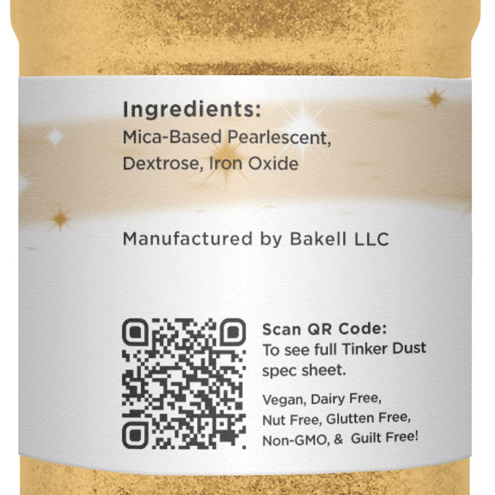 Bright Gold BAKELL Edible Glitter, 45 Grams | TINKER DUST Edible Glitter | KOSHER Certified | 100% Edible Glitter | Cakes, Cupcakes, Cake Pops, Drinks, Dessert Vegan Glitter & Dusts (45g Shaker, Bright Gold)
