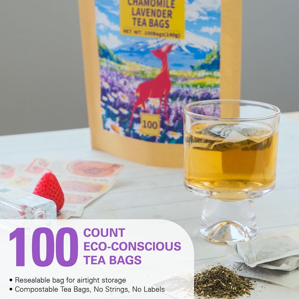 WT WEETEE Chamomile Lavender Tea Bags 100 Count, Nighty & Relax, 100% Pure Chamomile, Lavender Flowers & Lemon Balm Blend, Natural Caffeine-free Herbal Tea Ideal for Bedtime