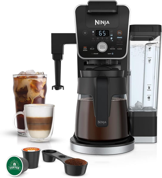 Ninja | Coffee Maker | DualBrew Single Serve System | 4 Brew Styles | Keep Warm Feature & Buit- In Frother | 14 Cup Glass Carafe & Removable 70oz Water Reservoir | Black | CFP451A