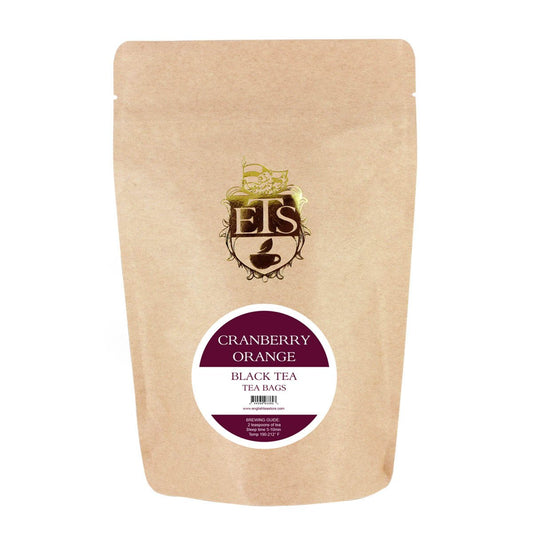English Tea Store - Cranberry Orange Flavored Black Tea | Tart Cranberry & Sweet Citrus Blend | Natural Fruit Infused | Small Batch Crafted | 25 Teabags Pouch | No Strings or Tags