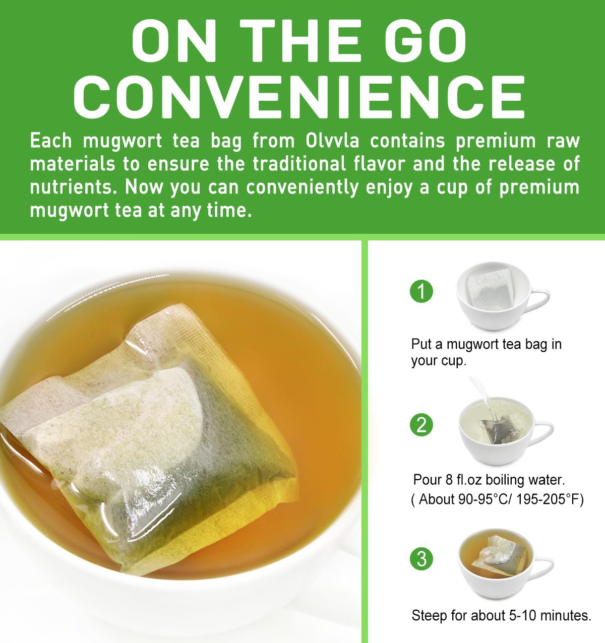 Olvvla - Premium Mugwort Tea - 2g X 60 Count - 100% Pure Natural Mugwort Tea Bag - Caffeine-free - Mugwort Herb Dried - Rich in Antioxidants & Support Digestion