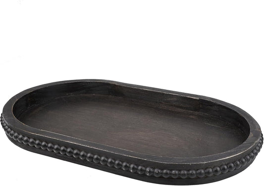 Vintage Black Oval Wood Decorative Ottoman Tray for Coffee Table Kitchen Counter, Living Room, Handcrafted Wooden Serving Tray for Table Centerpiece