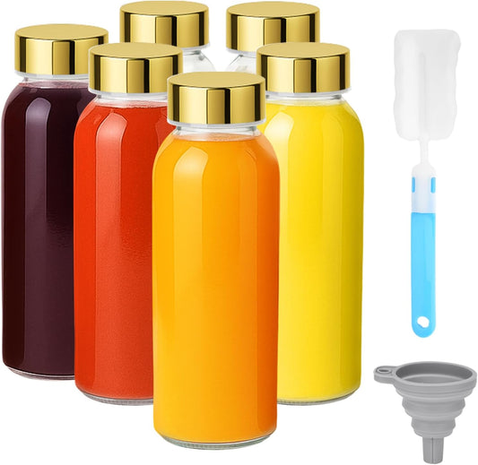 Zukro Glass Water Bottles with Lids 10 oz, Reusable Clear Juice Bottles With Stainless Steel Airtight Cap for Juicing, 100% Leak Proof Juice Drinking Jar for Ginger and Milk, BPA Free