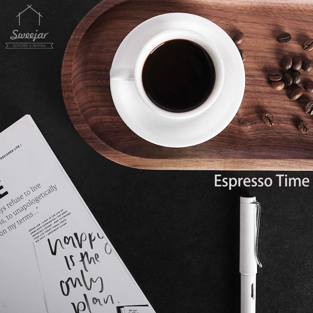 Sweejar Porcelain Espresso Cup & Saucer Set, Stackable Demitasse Cups with Metal Stand, 2.5 OZ for Latte,Coffee,Cafe Mocha,Tea, Set of 6(White)