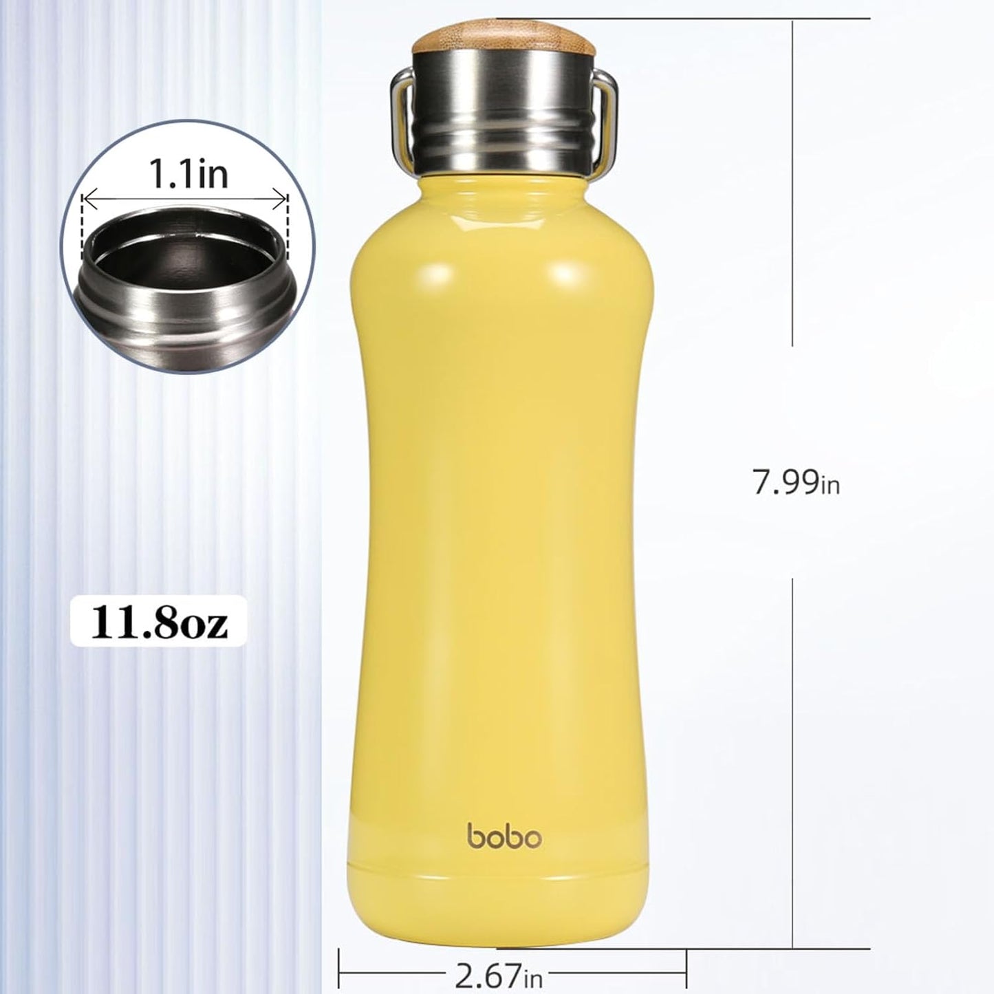 YOHKOH Mini Insulated Water Bottle With Bamboo Lid - 11.8oz Small Vacuum Insulated Water Bottle for Women Kids, 12 Hrs Hot & 24 Hrs Cold Stainless Steel Thermos Leak-Proof BPA-Free (11.8oz,Yellow)
