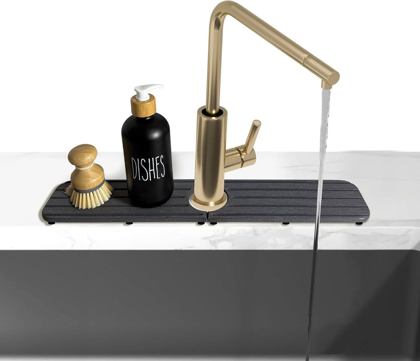 ZumenDa 17inch x 4inch Kitchen Sink Faucet Mat, Water Absorbing Stone Faucet Splash Guard for Bathroom Counter, Quick Drying Diatomite Tray for Kitchen Sink, Dark Gray
