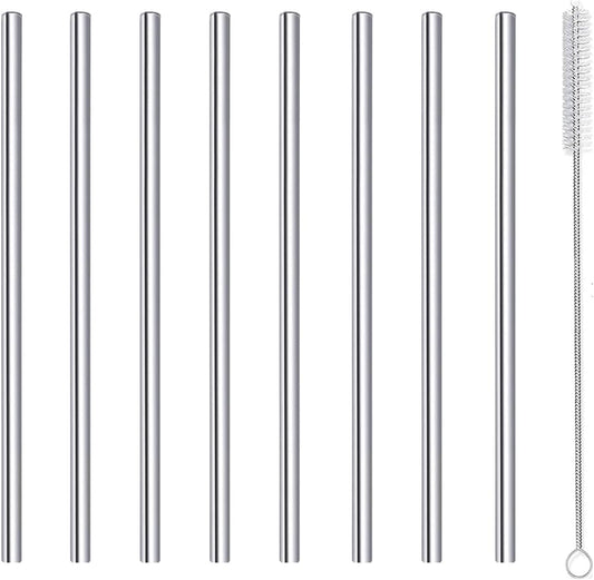 Cocktail Straws Short Stainless Steel Straw 6 Inch, Reusable Metal Small Mini Bar Drinking Straws Set with Cleaner Brush for Cocktails Rock Gin Glass Coffee Mason Jar Tumblers Juice Box, Silver 8 Pcs