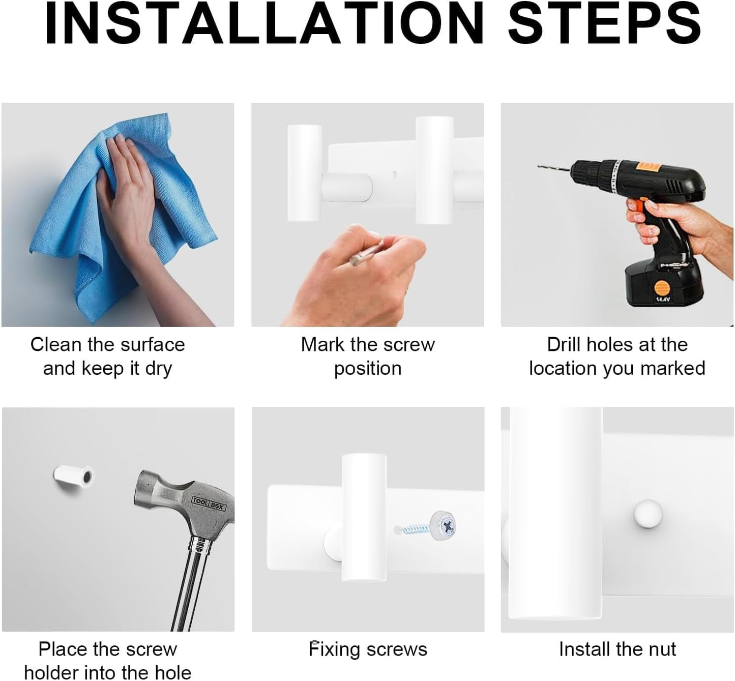 VAEHOLD Hat and Coat Wall Mount Rack - Hooks for Robes, Bags, Keys, and Towels - Bathroom Towel Hanger Organizer (White, “T“ Shape 4 Hooks 1 Pack)